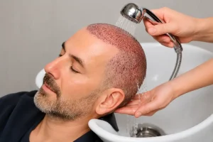 اسپری کردن آب به محل کاشت مو